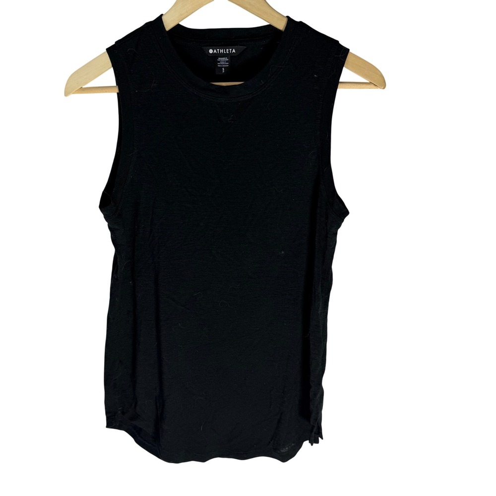 Athleta Womens Black Slub Knit Muscle Tank Top Size S Small Sleeveless Gym Yoga